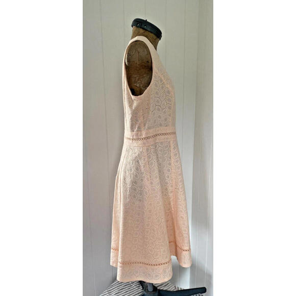 CALVIN KLEIN Women's Cotton Peace/Pink Eyelet Fit & Flare Dress - Size: 8 Petite - Picture 3 of 5